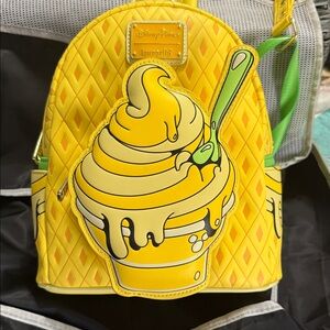 Loungefly Disney Yellow Dole Whip Backpack with Green Strap Accent